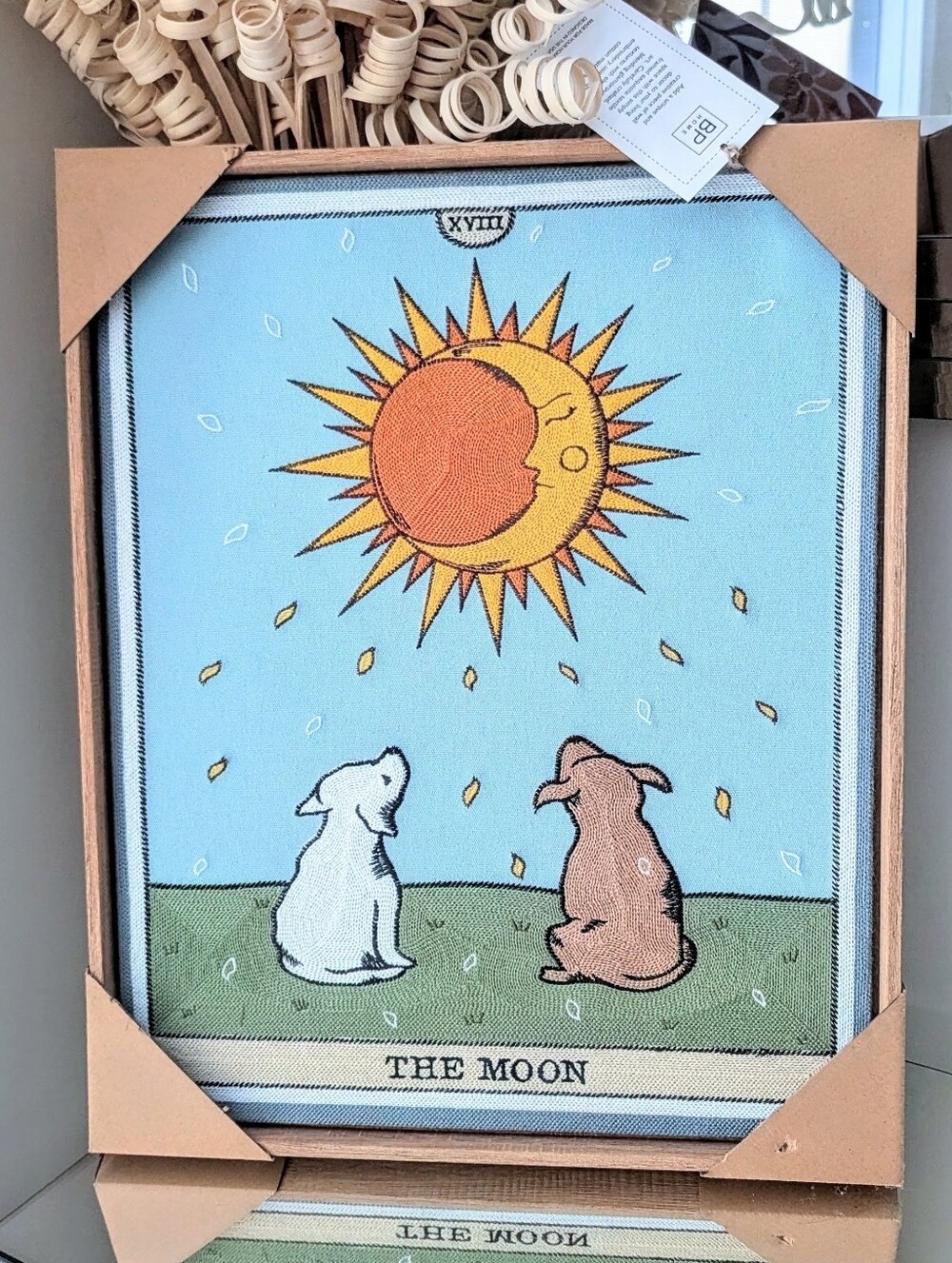 NEW BP Home Textile Embroidery Woven Wall Art THE MOON Dogs Howling 17”X 21”
